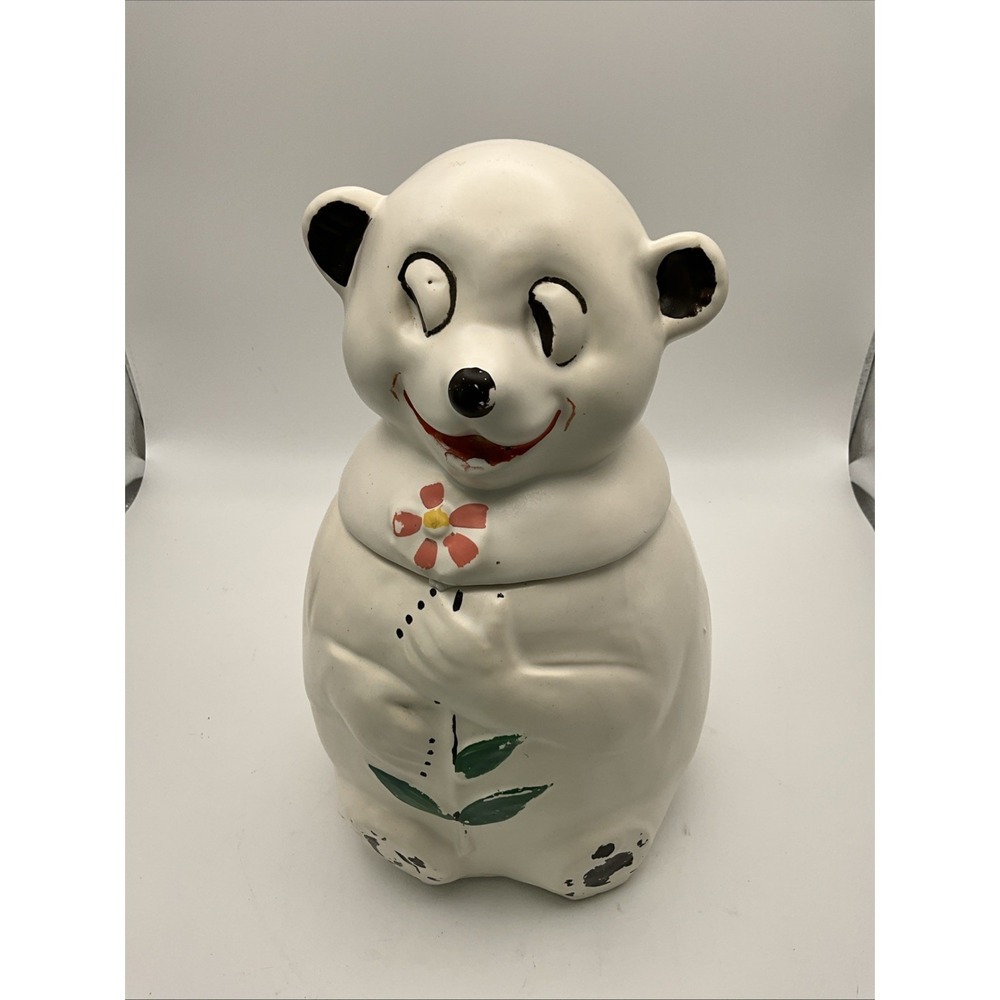 Vintage McCoy Snow Bear Ceramic Cookie Jar White Smiling Bear USA 11"